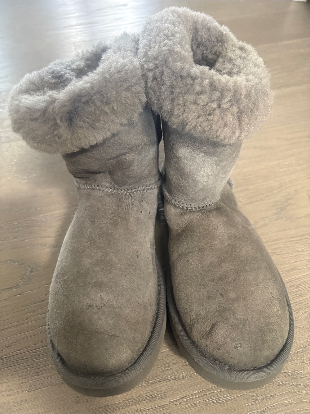 UGG Gray Suede Ankle Booties with Faux-Shearling Cuff